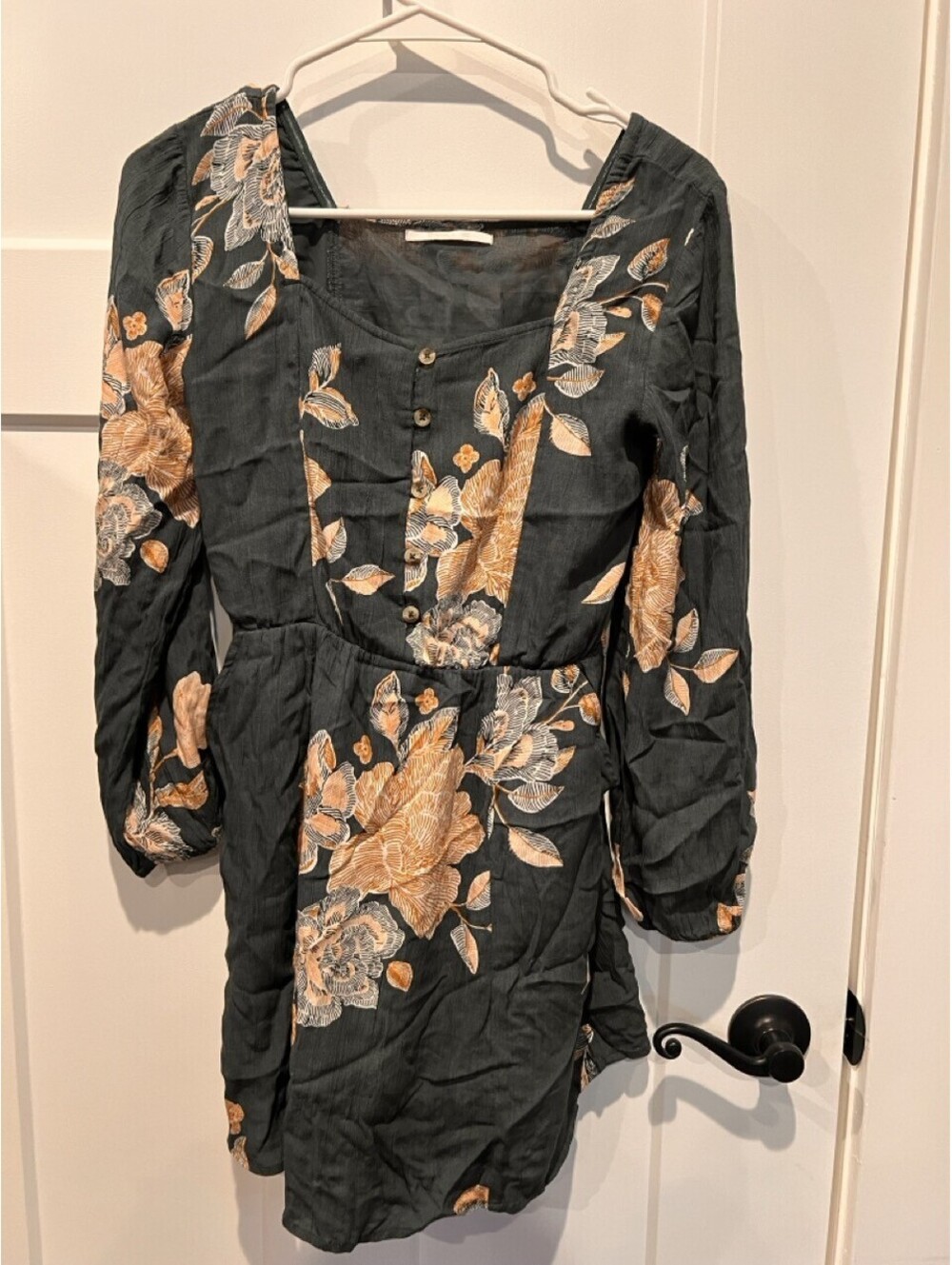 O'Neill Womens S Black Botanical Floral Long Sleeve Romper Viscose